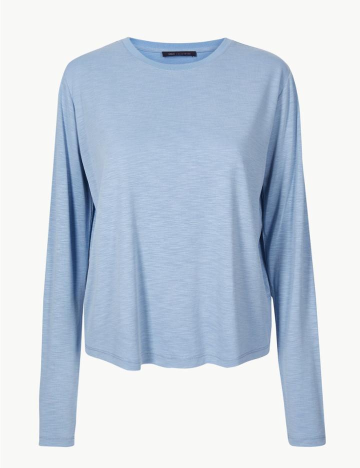 Marks & Spencer Round Neck Long Sleeve T-shirt Periwinkle