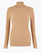 Marks & Spencer Ribbed Polo Neck Jumper Camel Mix