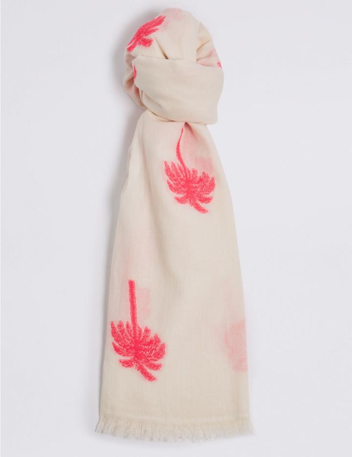 Marks & Spencer Cotton Rich Palm Jacquard Print Scarf Cream Mix