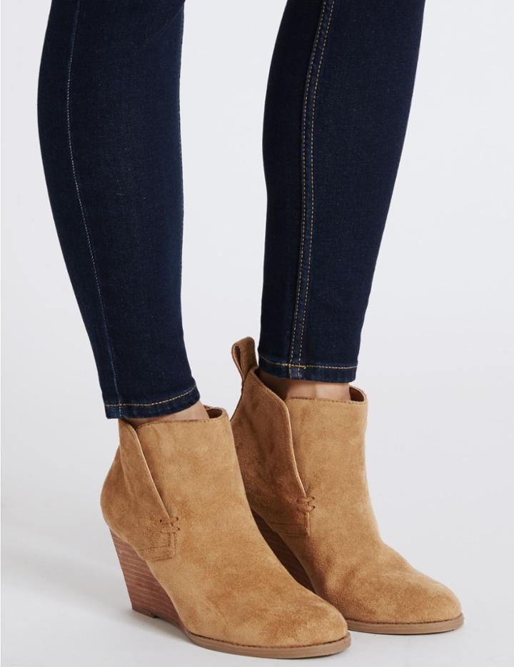 Marks & Spencer Wedge Heel Ankle Boots With Insolia&reg; Tan