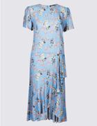 Marks & Spencer Floral Print Short Sleeve Swing Midi Dress Blue Mix