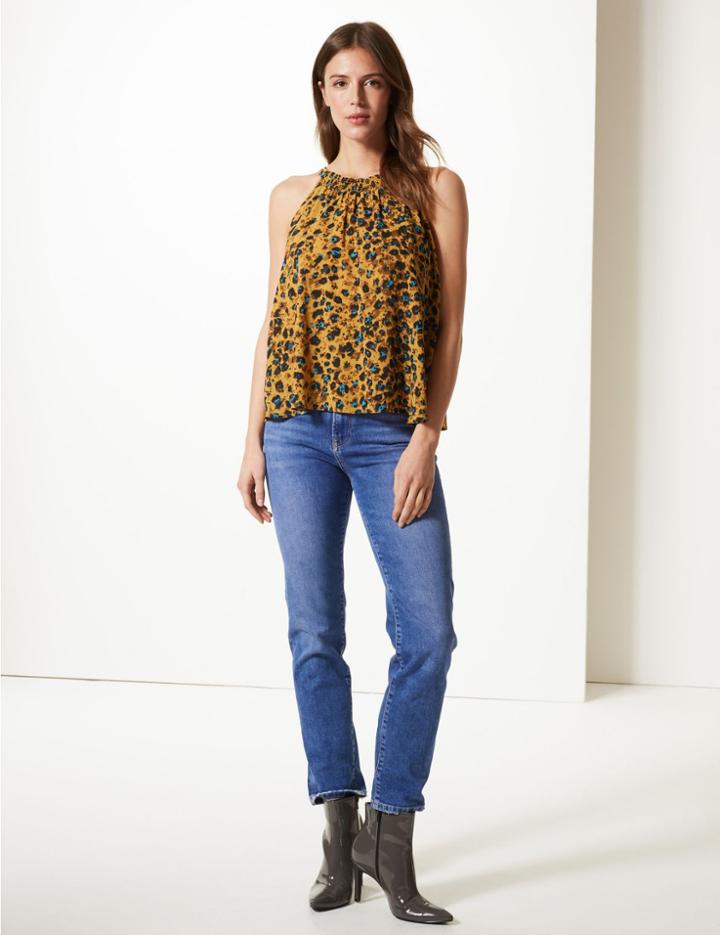 Marks & Spencer Animal Print Halter Neck Blouse Yellow Mix