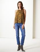 Marks & Spencer Animal Print Halter Neck Blouse Yellow Mix