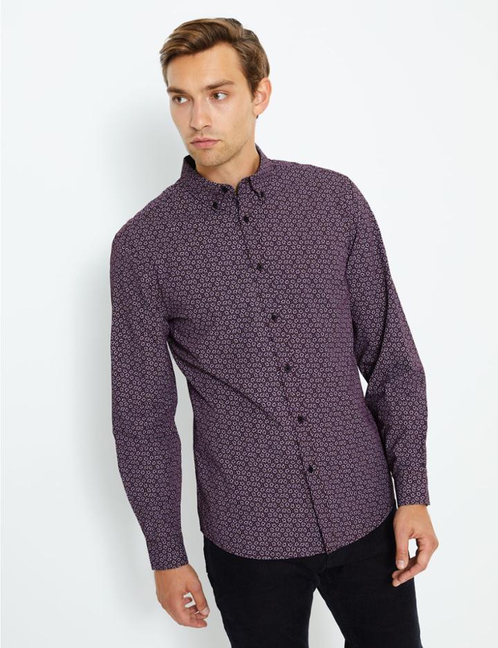 Marks & Spencer Cotton Mini Leaf Print Shirt Purple Mix