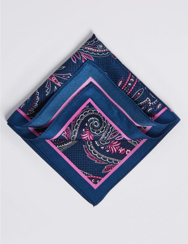Marks & Spencer Pure Silk Floral Print Pocket Square Navy Mix