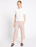 Marks & Spencer Linen Blend Wide Leg Cropped Trousers Pink