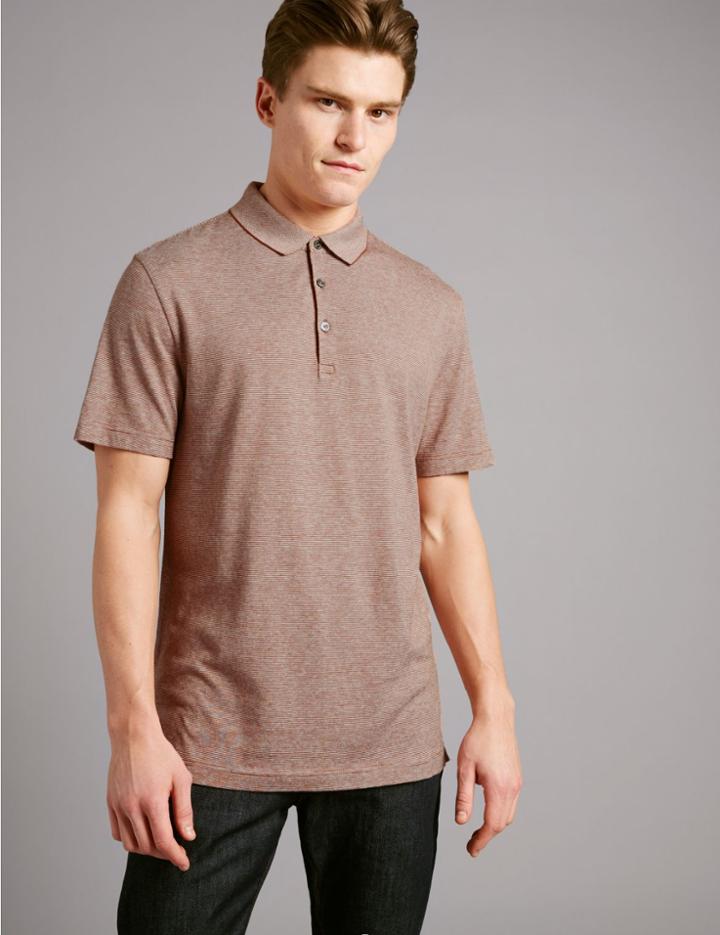 Marks & Spencer Cotton Rich Textured Polo Shirt Rust