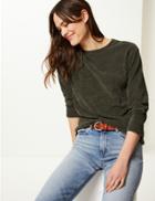 Marks & Spencer Textured Regular Fit Long Sleeve Sweatshirt Khaki