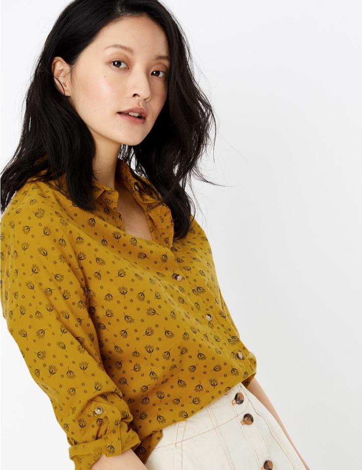 Marks & Spencer Pure Cotton Printed Shirt Yellow Mix