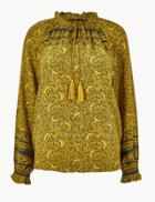 Marks & Spencer Floral High Neck Long Sleeve Blouse Yellow Mix