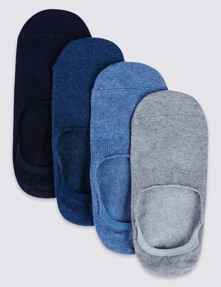 Marks & Spencer 4 Pairs Of Cool & Freshfeet&trade; Invisible Shoe Liners Navy Mix