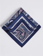 Marks & Spencer Pure Silk Floral Print Pocket Square Light Blue Mix
