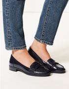Marks & Spencer Wide Fit Leather Block Heel Loafers Navy
