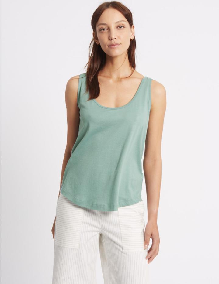 Marks & Spencer Pure Cotton Scoop Neck Vest Top Dusty Blue