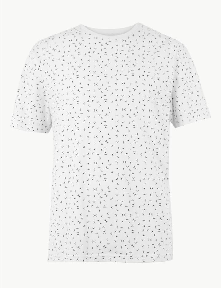 Marks & Spencer Cotton Bird Print T-shirt White Mix