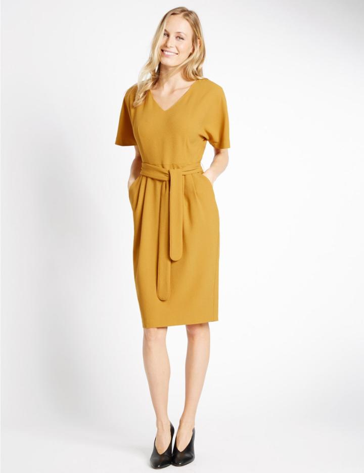 Marks & Spencer Kimono Tie Short Sleeve Shift Dress Dark Gold