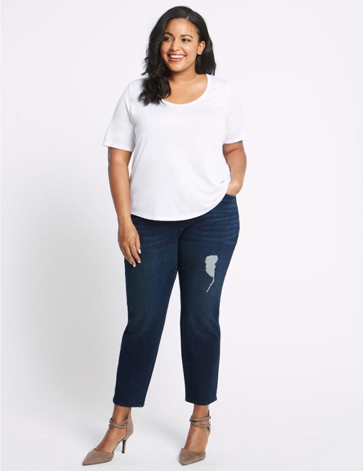 Marks & Spencer Curve High Waist Distressed Slim Leg Jeans Dark Indigo