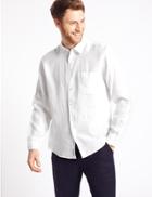 Marks & Spencer 2in Longer Pure Linen Shirt With Pocket White
