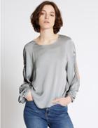 Marks & Spencer Round Neck Long Sleeve Blouse Silver