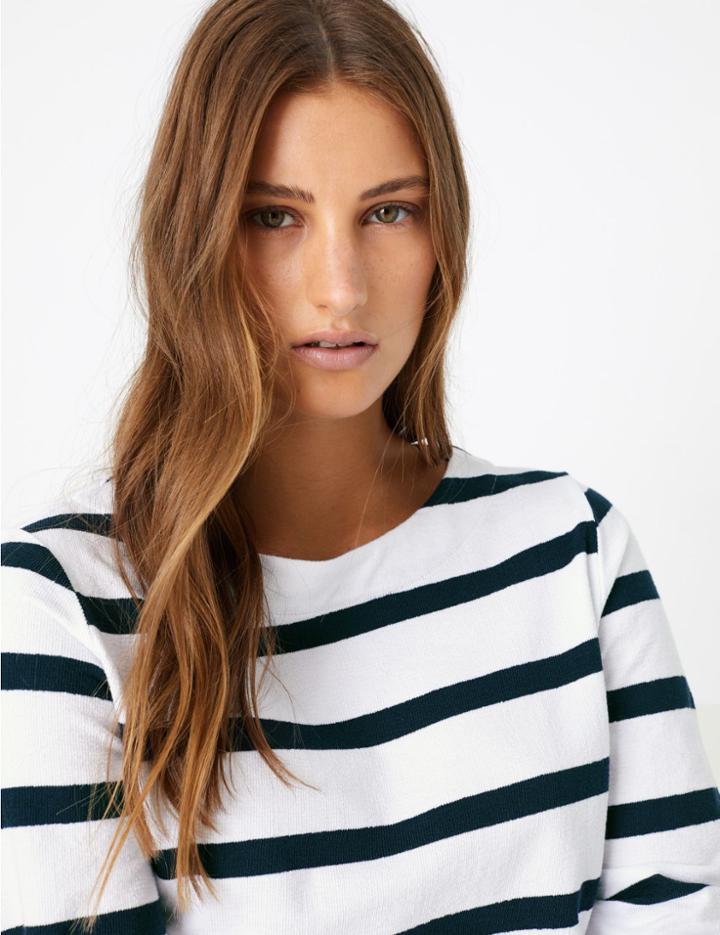 Marks & Spencer Cotton Longline Striped Cornwall Tunic Navy Mix