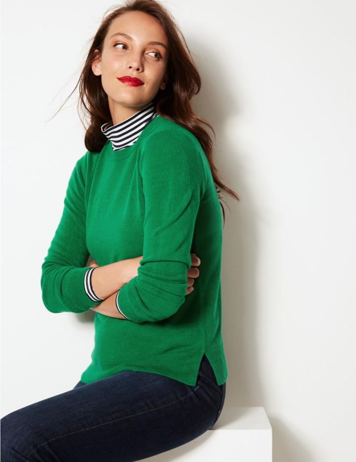 Marks & Spencer Cashmilon&trade; Round Neck Long Sleeve Jumper Emerald