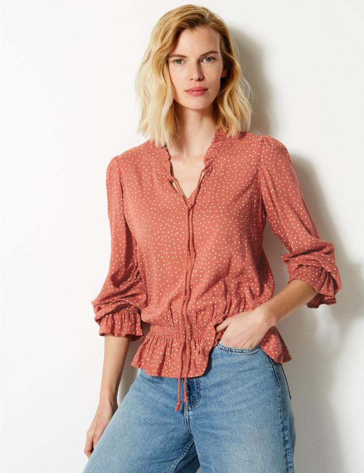 Marks & Spencer Polka Dot Long Sleeve Blouse Rust Mix