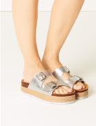 Marks & Spencer Two Strap Flatform Heel Sliders Silver