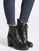 Marks & Spencer Leather Block Heel Side Zip Ankle Boots Black