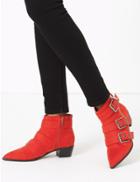 Marks & Spencer Multi Buckle Ankle Boots Red