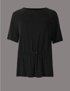 Marks & Spencer Drawstring Short Sleeve Jersey Top Black