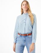 Marks & Spencer Cotton Rich Ruffled Longline Blouse Chambray