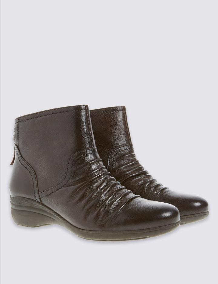Marks & Spencer Leather Wedge Tassel Ruched Ankle Boots Chocolate