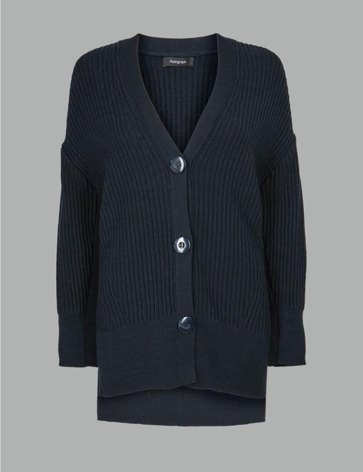 Marks & Spencer Oversized Pure Cotton Textured Cardigan Ebony