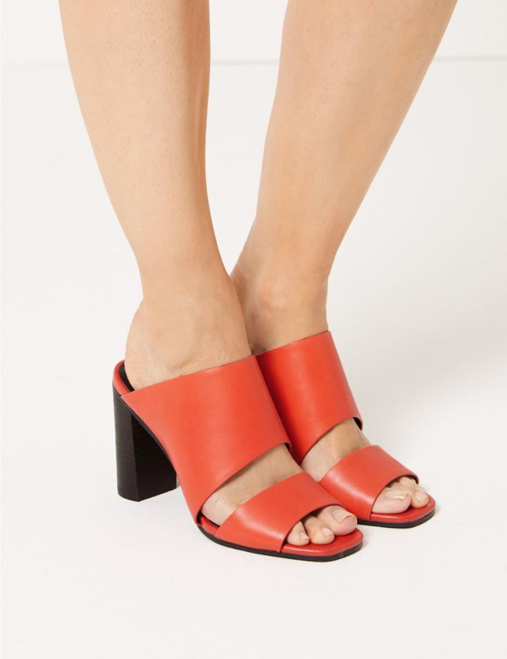 Marks & Spencer Leather Mule Sandals Orange