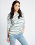 Marks & Spencer Pure Cotton Striped Long Sleeve Sweatshirt Green Mix