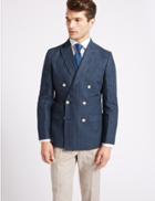 Marks & Spencer Pure Linen Tailored Fit Striped Jacket Dark Blue
