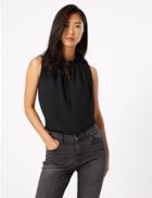 Marks & Spencer Tie Neck Shirred Shell Top Black