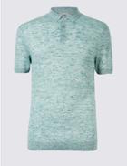 Marks & Spencer Textured Polo With Linen Aqua