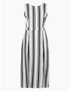 Marks & Spencer Striped Waisted Midi Dress Navy Mix