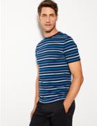 Marks & Spencer Cotton Striped T-shirt Navy Mix