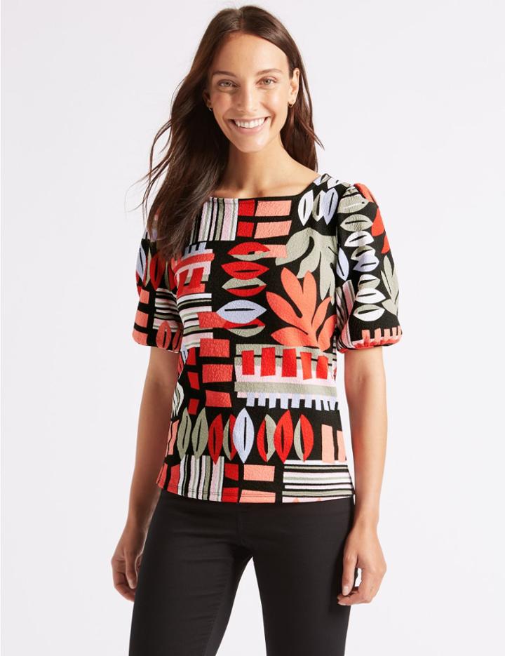 Marks & Spencer Printed Square Neck Half Sleeve Top Black Mix