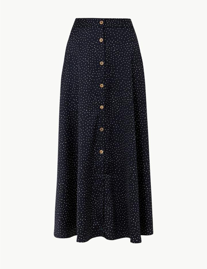 Marks & Spencer Polka Dot A-line Maxi Skirt Navy Mix