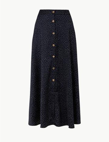 Marks & Spencer Polka Dot A-line Maxi Skirt Navy Mix