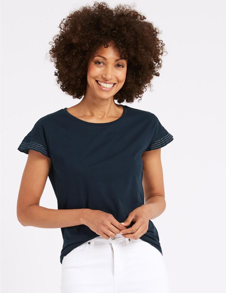 Marks & Spencer Pure Cotton Round Neck Short Sleeve Top Navy