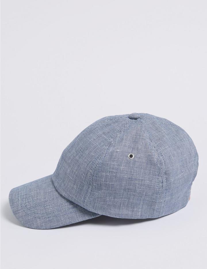 Marks & Spencer Linen Blend Textured Baseball Cap Navy