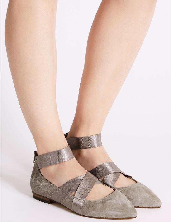 Marks & Spencer Wide Fit Suede Back Zip Pointed Toe Pumps Grey