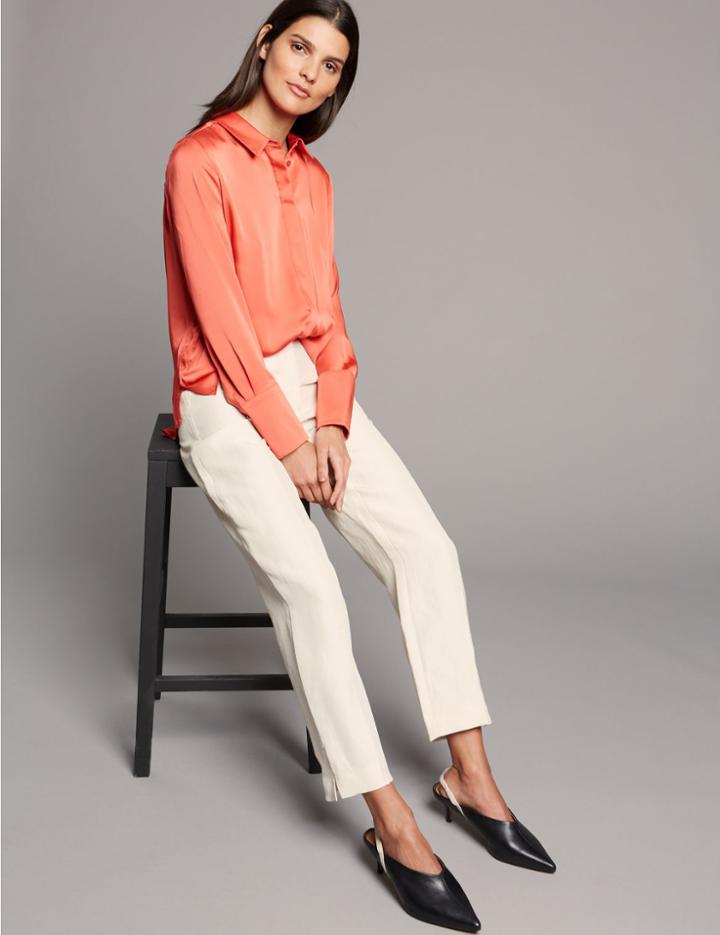 Marks & Spencer Linen Rich Ankle Grazer Straight Trousers Champagne