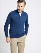 Marks & Spencer Cotton Cashmere Zip Through Cardigan Blue Mix