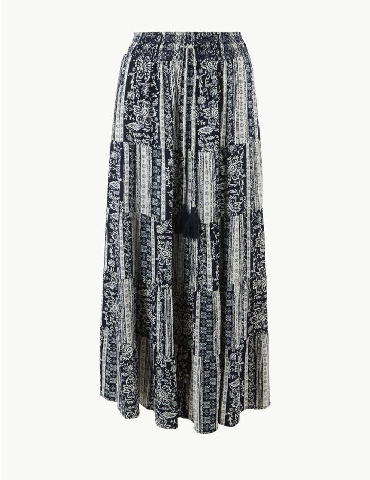 Marks & Spencer Printed Fit & Flare Maxi Skirt Navy Mix