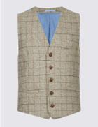 Marks & Spencer Pure Wool Checked Tailored Fit Waistcoat Neutral
